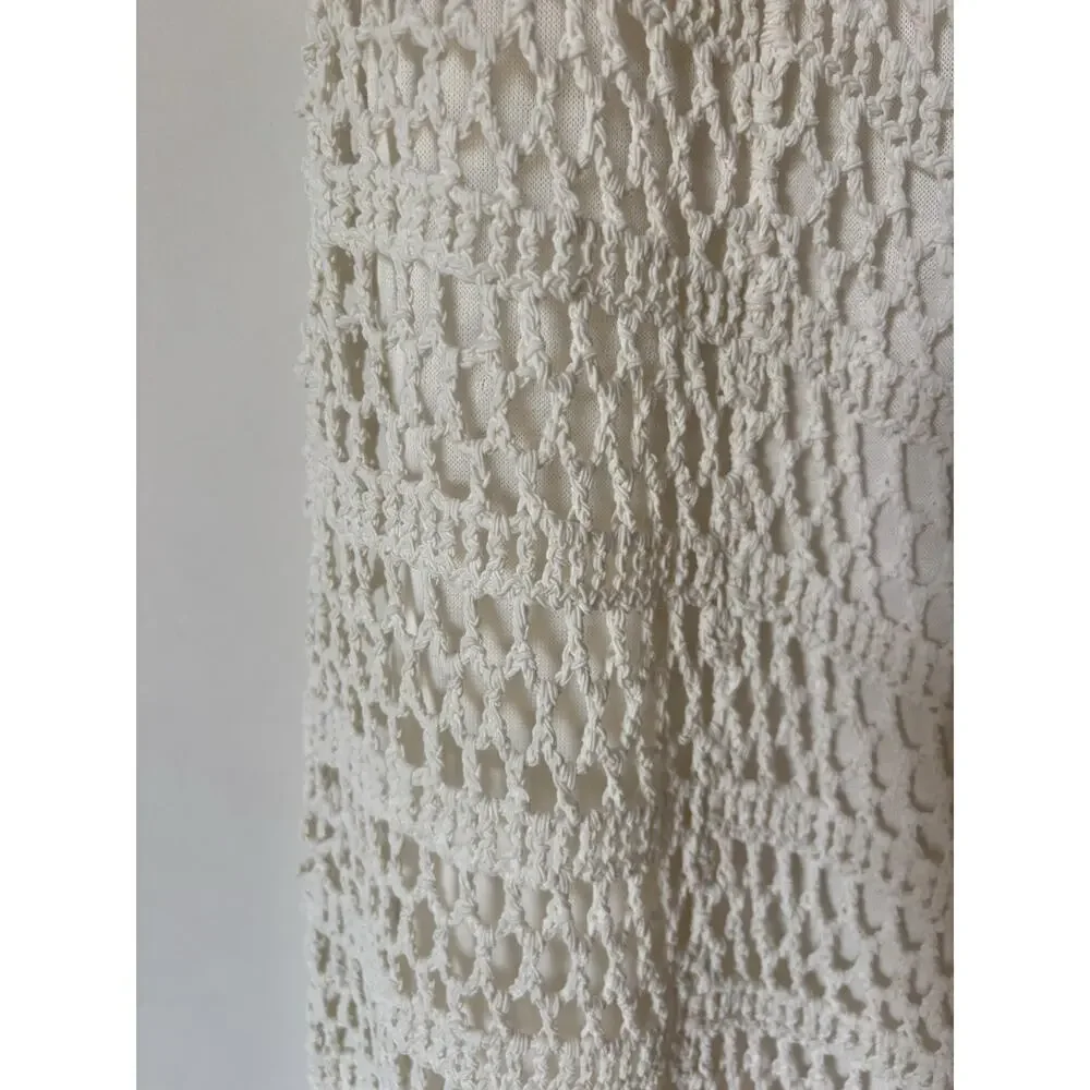 Theory Maxi Skirt Large Crochet Lined Cream Stretch Boho Aline Long